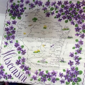 Large 12 x 12 Vintage Floral Wisconsin Map Handkerchief​​